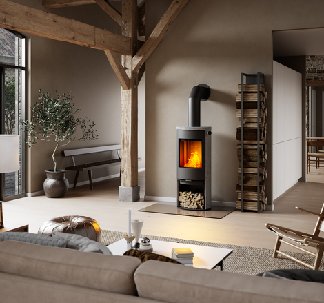 CARO 120 mit Specksteinverkleidung Holz-Kaminofen CARO 120 mit Specksteinverkleidung in rustikalem Haus